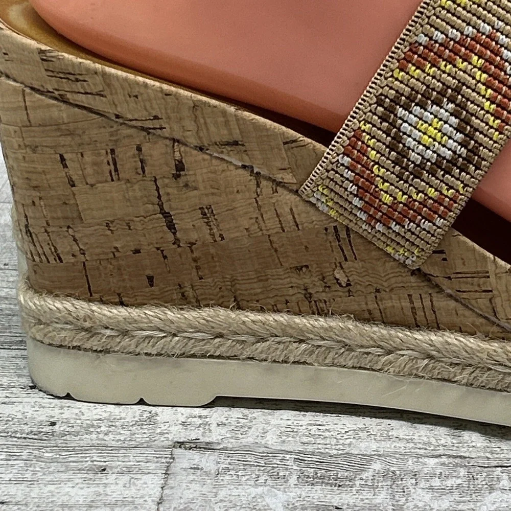 WHITE‎ MOUNTAIN Womens Pearl Espadrille Wedge Sandal Shoe  Tan Brown Aztec 8.5M